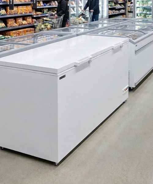 Chest Freezer in Supermarket Setting