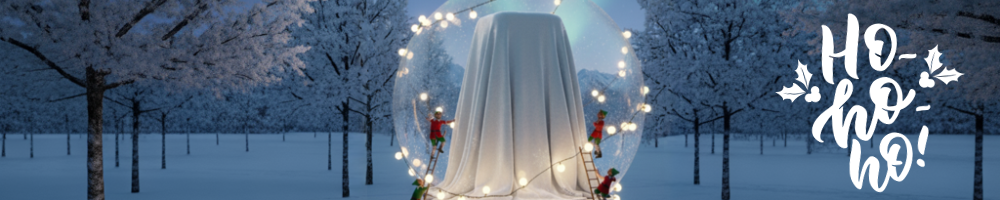 snowy landscape with hidden big christmas gift