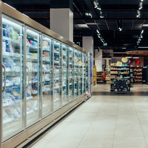 row of display cabinets in a super market