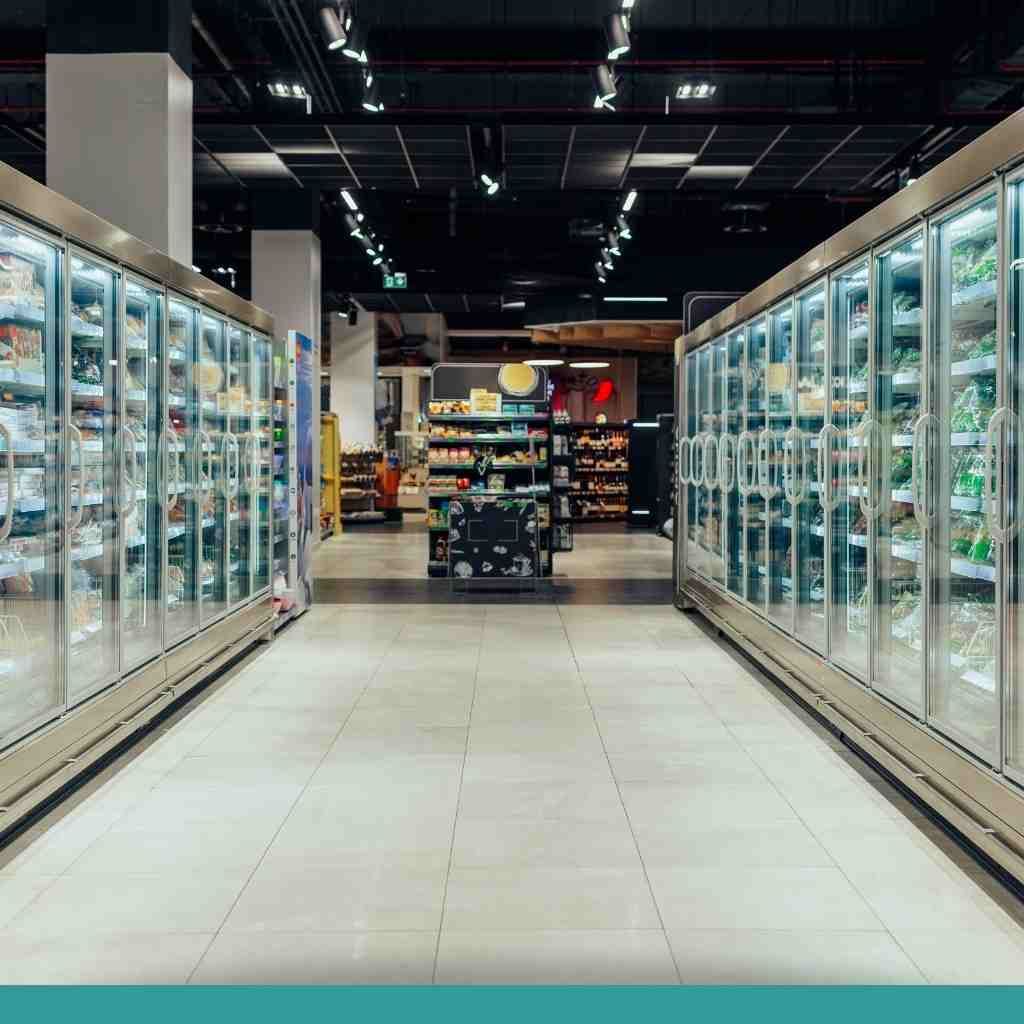 Chilled display view in supermarket