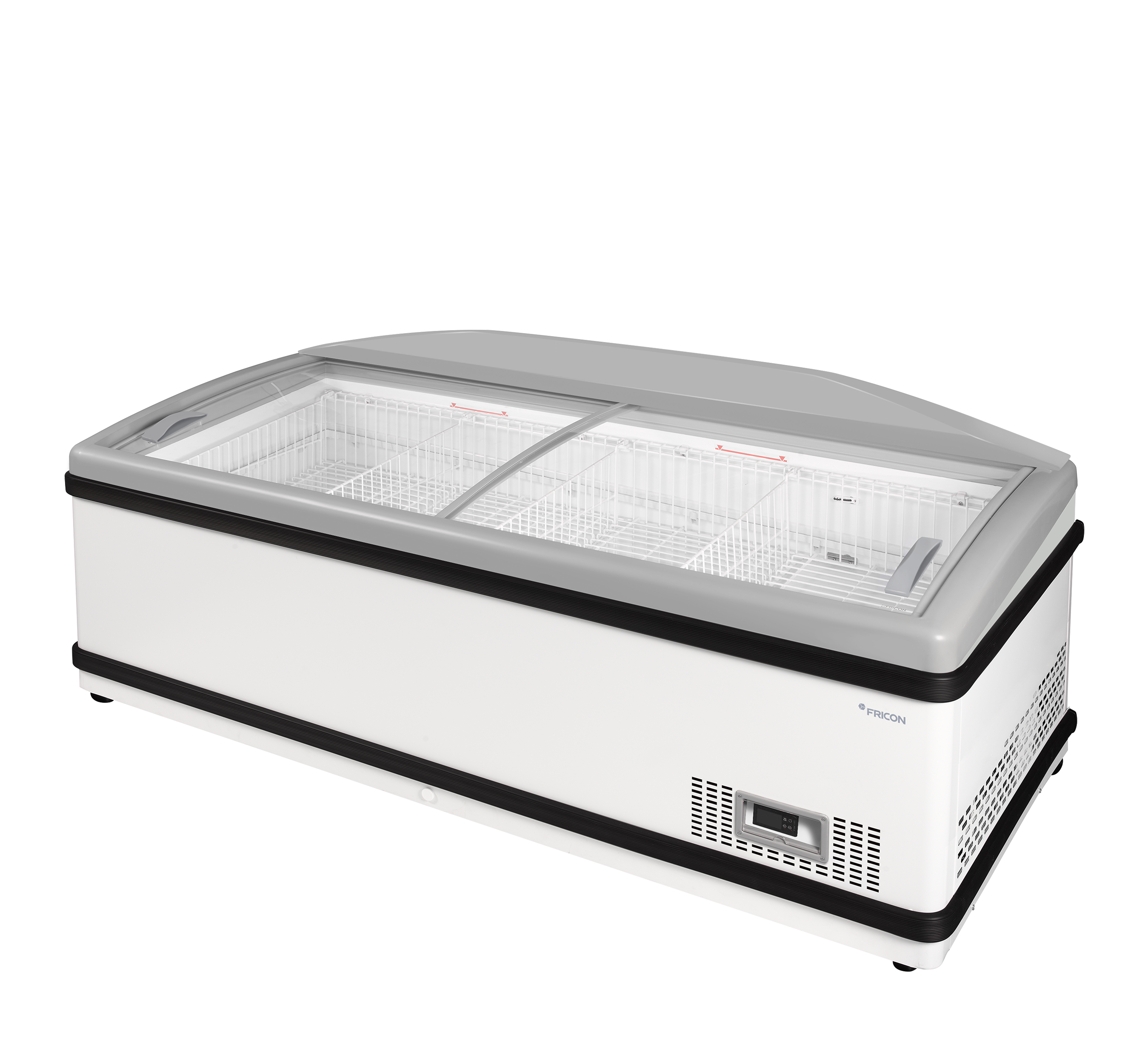 Diepvrieseiland met glazen schuifdeksels (kopkant) - NEWLINZCE